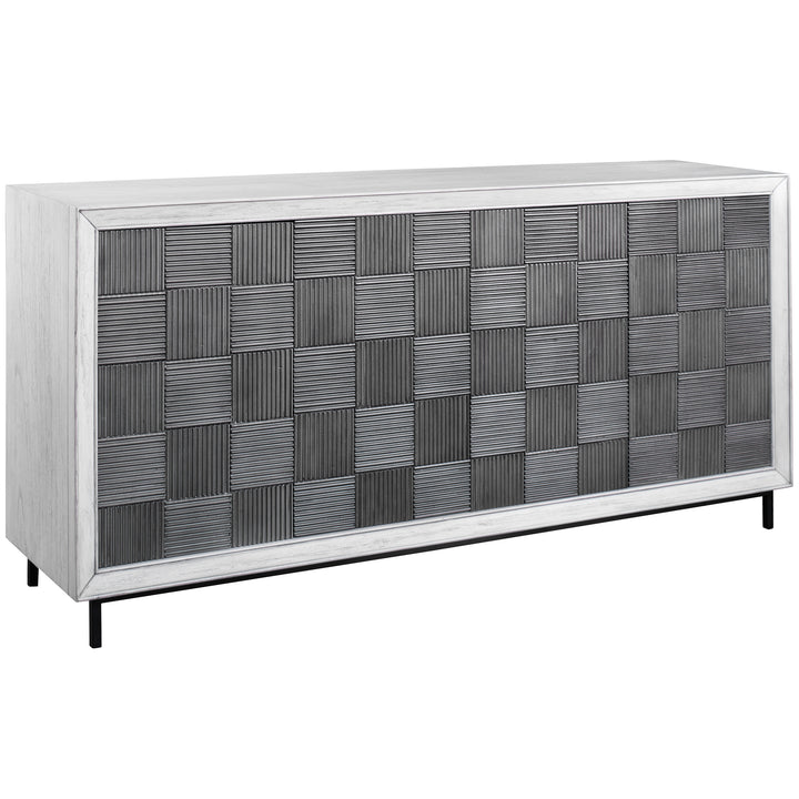 Checkerboard 4 Door Gray Cabinet - AmericanHomeFurniture