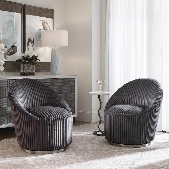 Crue Gray Fabric Swivel Chair - AmericanHomeFurniture