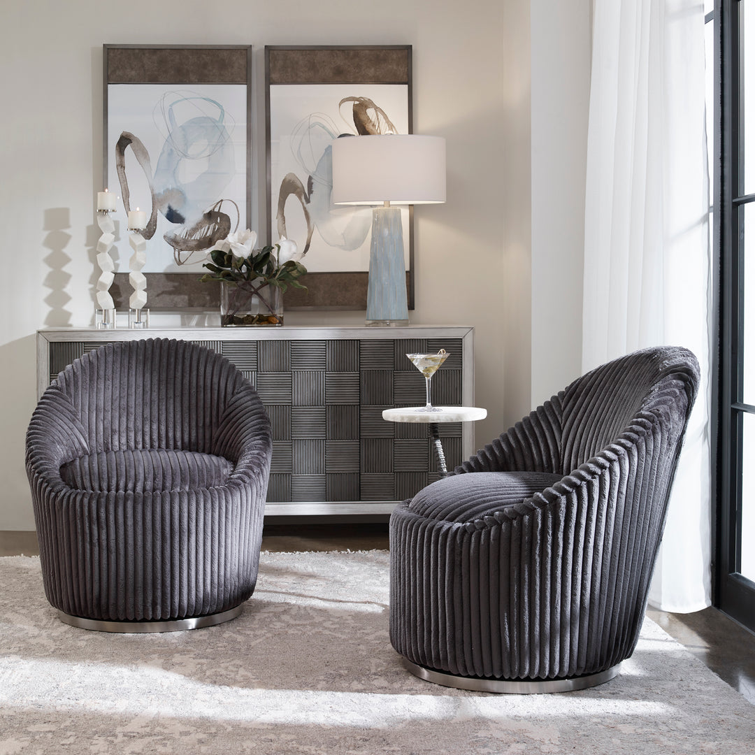 Crue Gray Fabric Swivel Chair - AmericanHomeFurniture