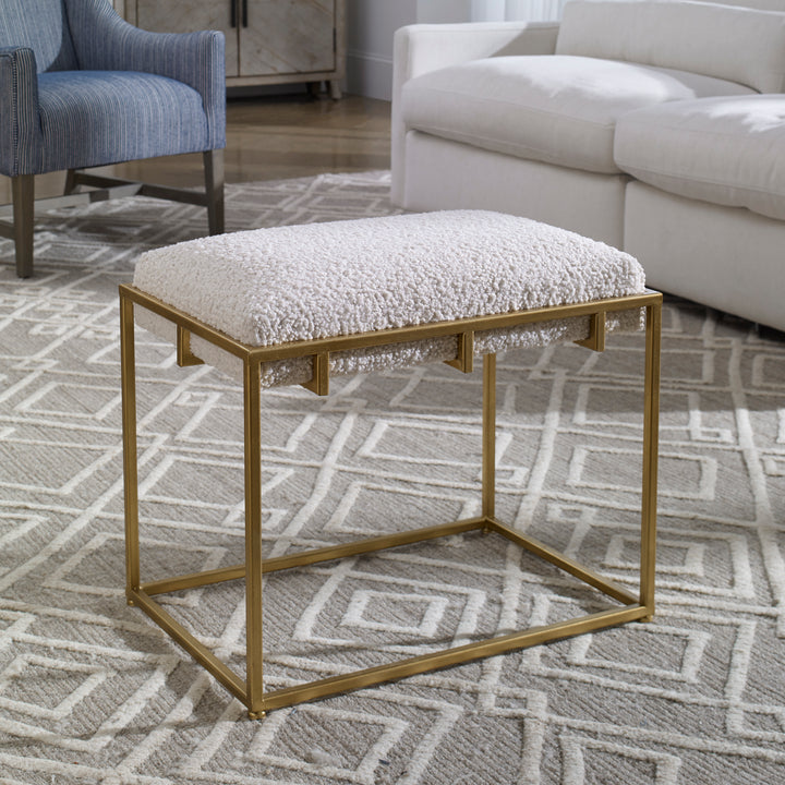 Paradox Small Gold & White Shearling Bench - AmericanHomeFurniture