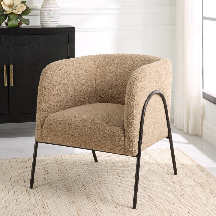 Jacobsen Tan Shearling Barrel Chair