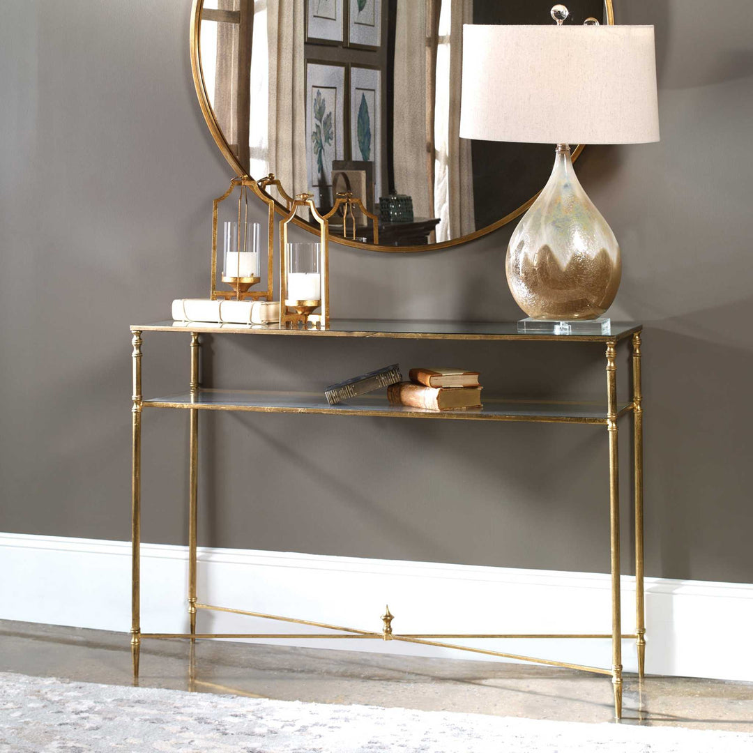 HENZLER MIRRORED GLASS CONSOLE TABLE - AmericanHomeFurniture