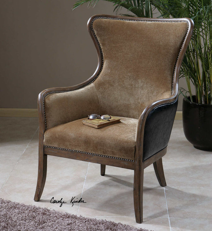 Snowden Tan Wing Chair - AmericanHomeFurniture