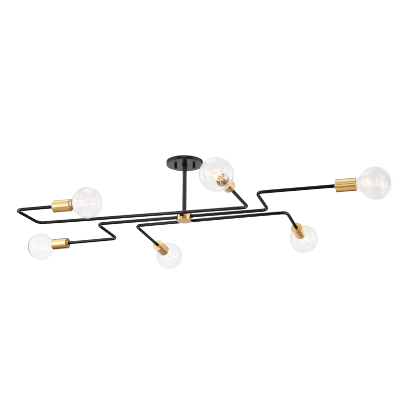 Mitzi Jena 6 Light Semi Flush Mount Aged Brass Medium FLUSH MOUNT LIGHTING