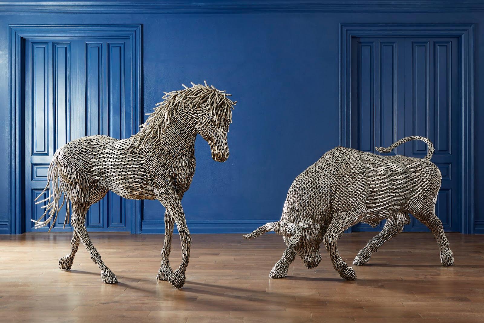 Phillips Collection Horse Pipe Sculpture, Walking, Stainless Steel DECORATIVE OBJECTS