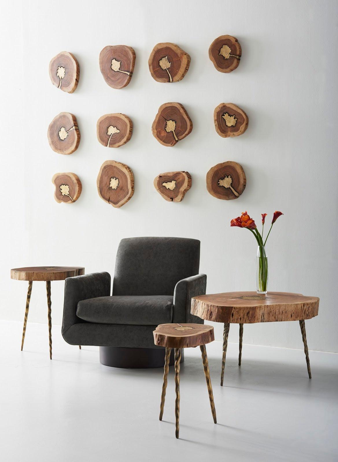Phillips Collection Molten Mirror Wall Tile, Poured Brass in Wood WALL ACCENTS