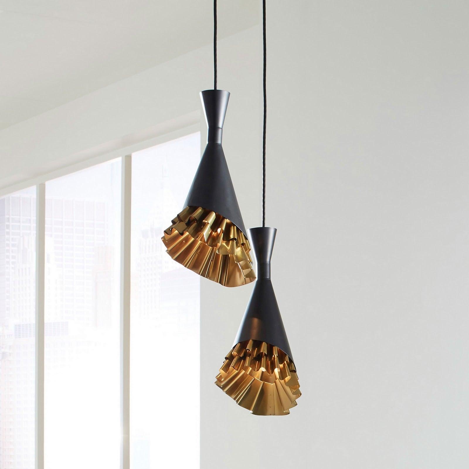Phillips Collection Ruffle Pendant Lamp, Black/Brass PENDANT LIGHTING