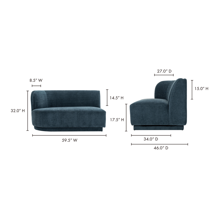 American Home Furniture | Moe's Home Collection - Yoon Chaise Left Nightshade Blue