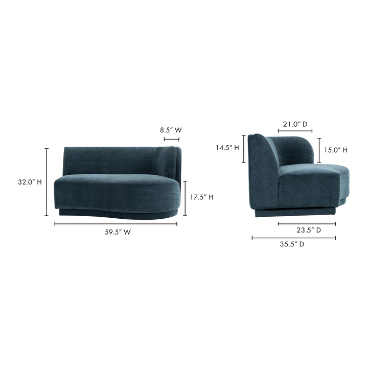 American Home Furniture | Moe's Home Collection - Yoon 2 Seat Sofa Right Nightshade Blue