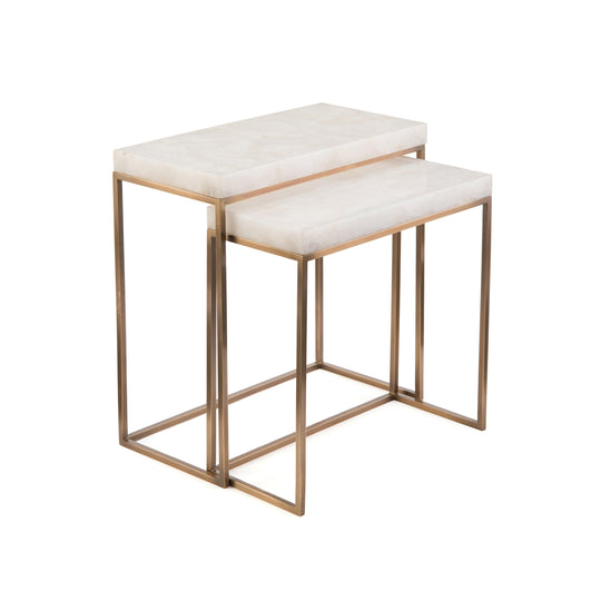 John Richard Set Of Two Calcite And Antique Brass Nesting Tables ACCENT TABLES