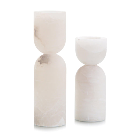 John Richard Set Of Two Stone/ Alabaster Candleholders DECORATIVE OBJECTS