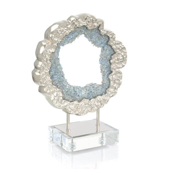 John Richard Hammered Nickel and Sea Blue Geode Sculpture DECORATIVE OBJECTS