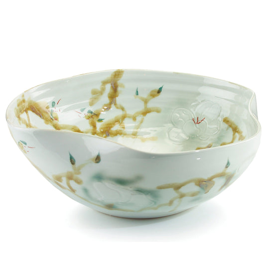 John Richard Curled-Rim Bowl In Greens And Yellows DECORATIVE TRAYS, PLATES, + BOWLS
