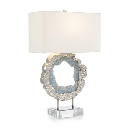 John Richard Hammered Nickel and Sea Blue Geode Table Lamp TABLE LAMPS