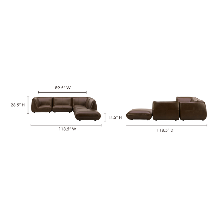 American Home Furniture | Moe's Home Collection - Zeppelin Dream Modular Leather Sectional Toasted Hickory