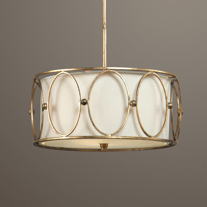 OVALA 3 LIGHT GOLD DRUM PENDANT - AmericanHomeFurniture