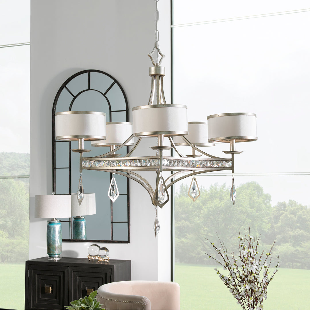 TAMWORTH 5 LIGHT SILVER CHAMPAGNE CHANDELIER - AmericanHomeFurniture