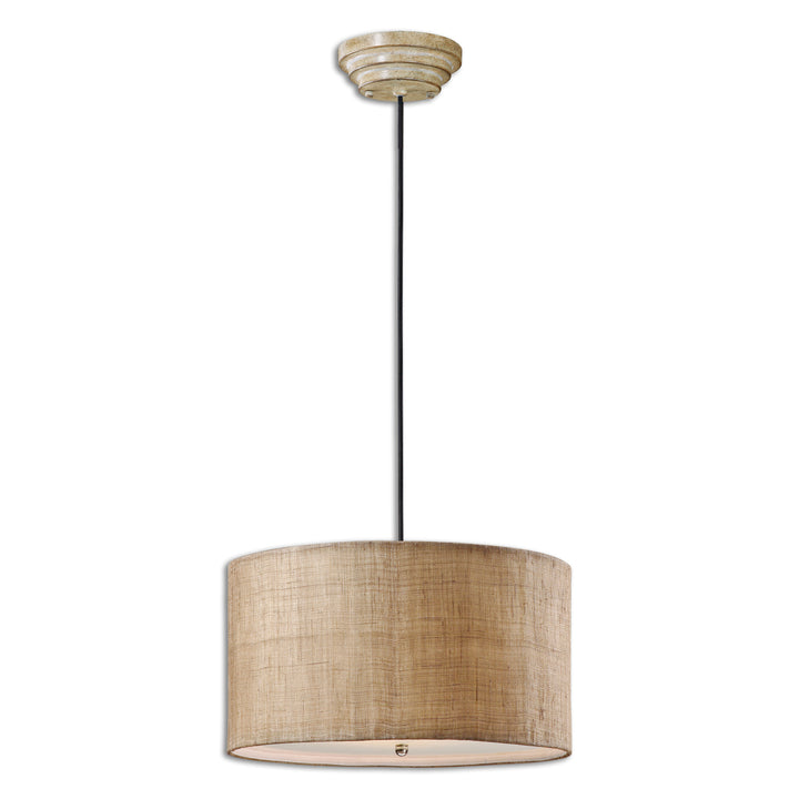 DAFINA 3 LIGHT BURLAP DRUM PENDANT - AmericanHomeFurniture