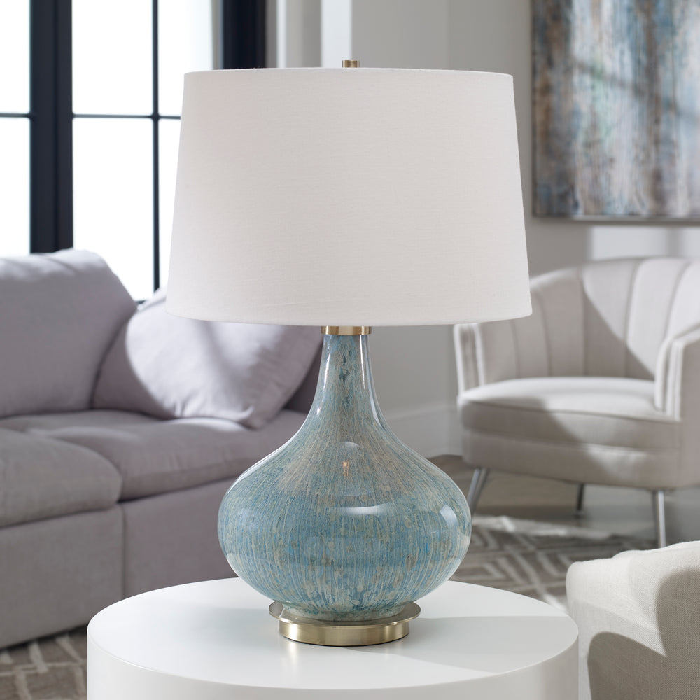 Celinda Blue Gray Glass Lamp - AmericanHomeFurniture