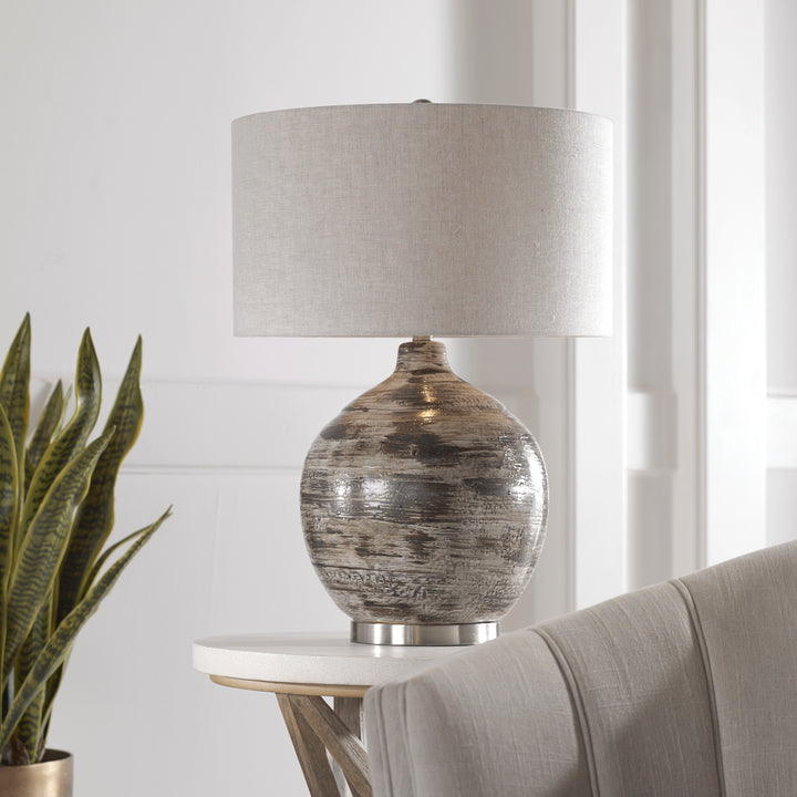 TAMULA DISTRESSED IVORY TABLE LAMP - AmericanHomeFurniture