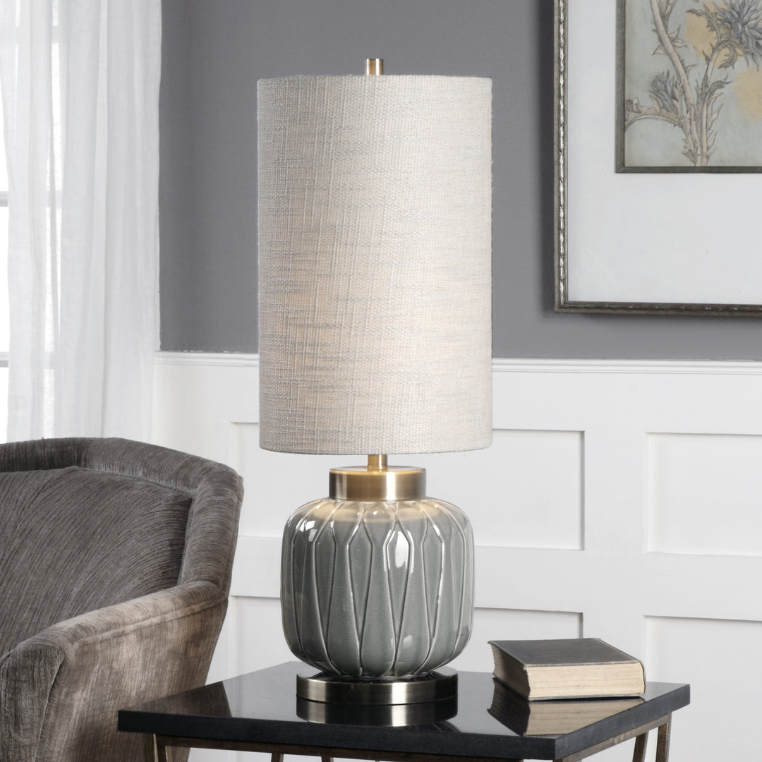 Zahlia Aged Gray Ceramic Lamp - AmericanHomeFurniture