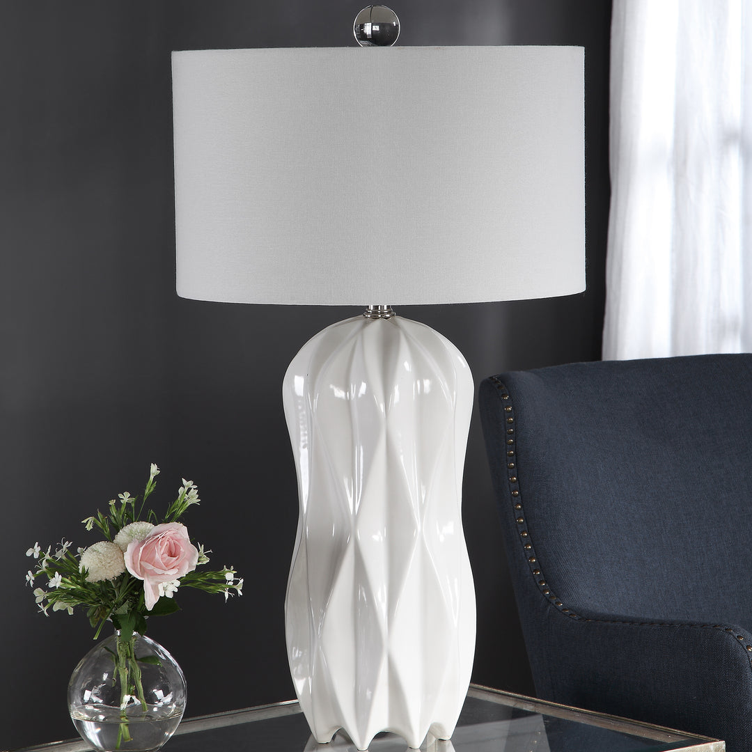 MALENA GLOSSY WHITE TABLE LAMP - AmericanHomeFurniture