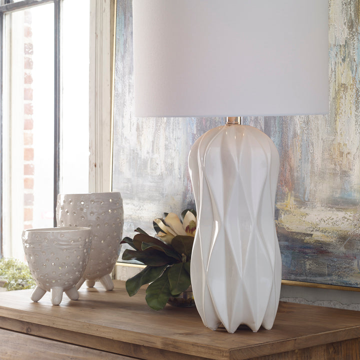 MALENA GLOSSY WHITE TABLE LAMP - AmericanHomeFurniture