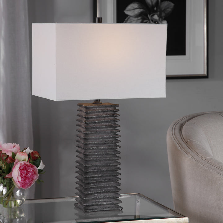 SANDERSON METALLIC CHARCOAL TABLE LAMP - AmericanHomeFurniture