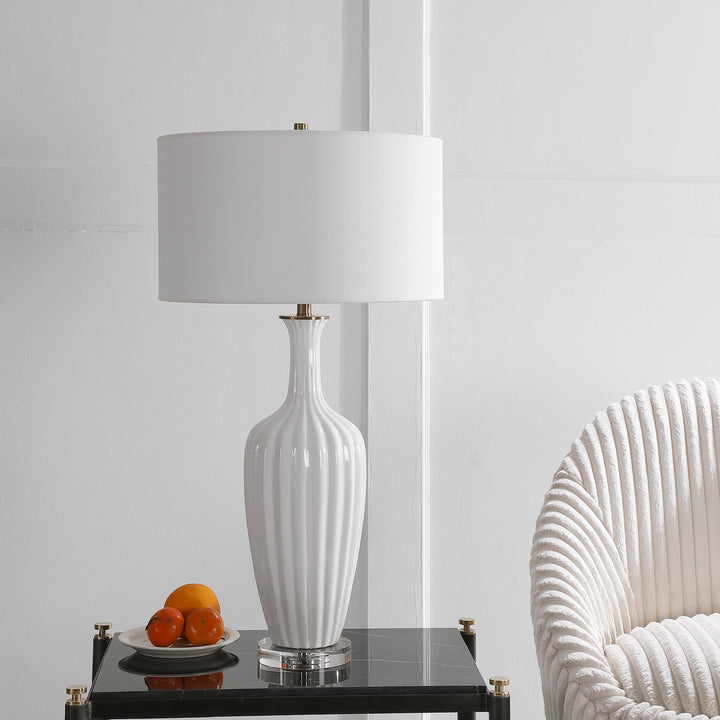 STRAUSS WHITE CERAMIC TABLE LAMP - AmericanHomeFurniture