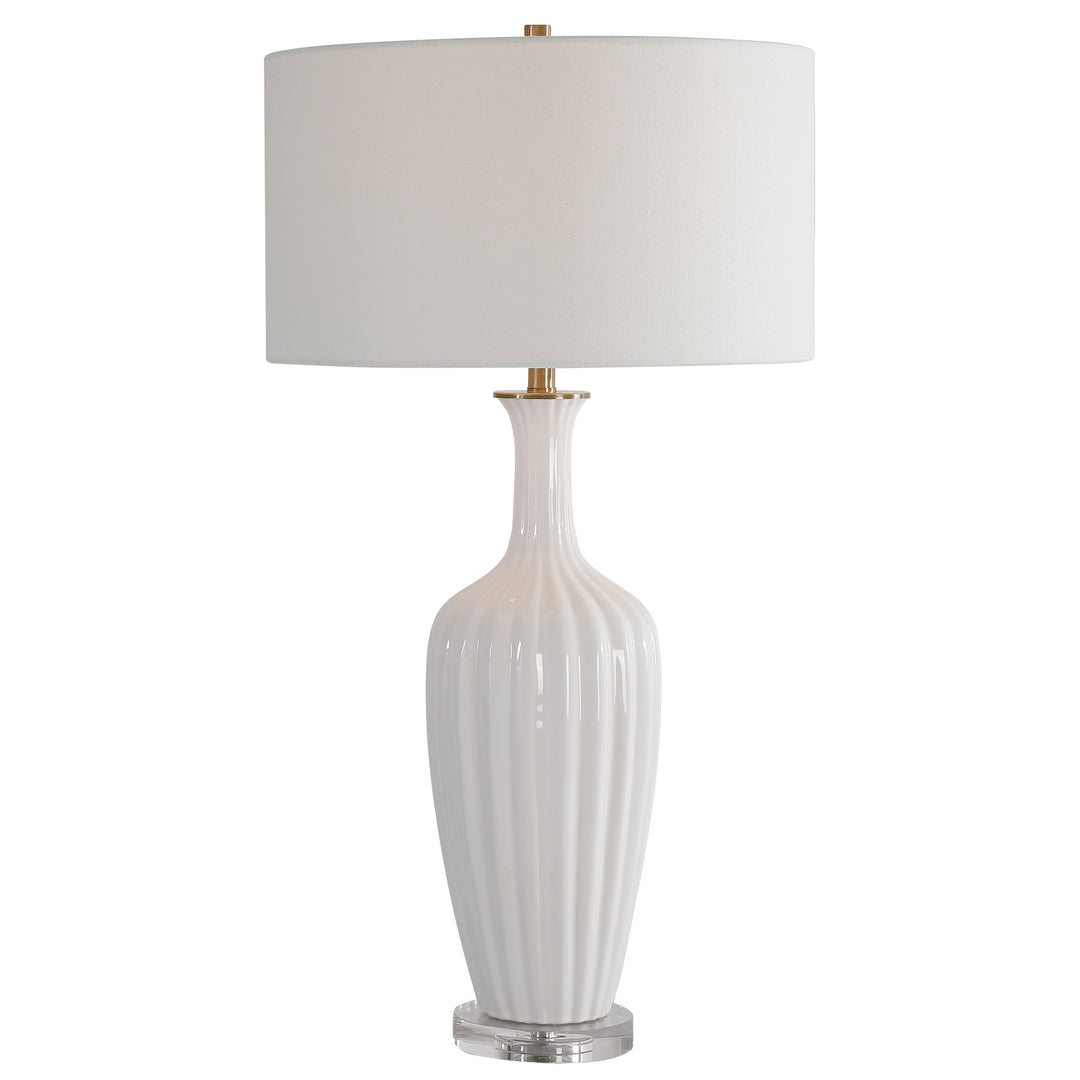 STRAUSS WHITE CERAMIC TABLE LAMP - AmericanHomeFurniture