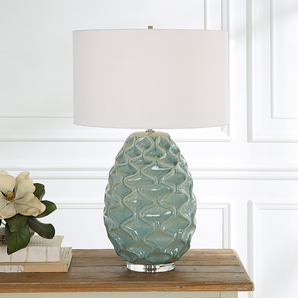 Laced Up Sea Foam Glass Table Lamp