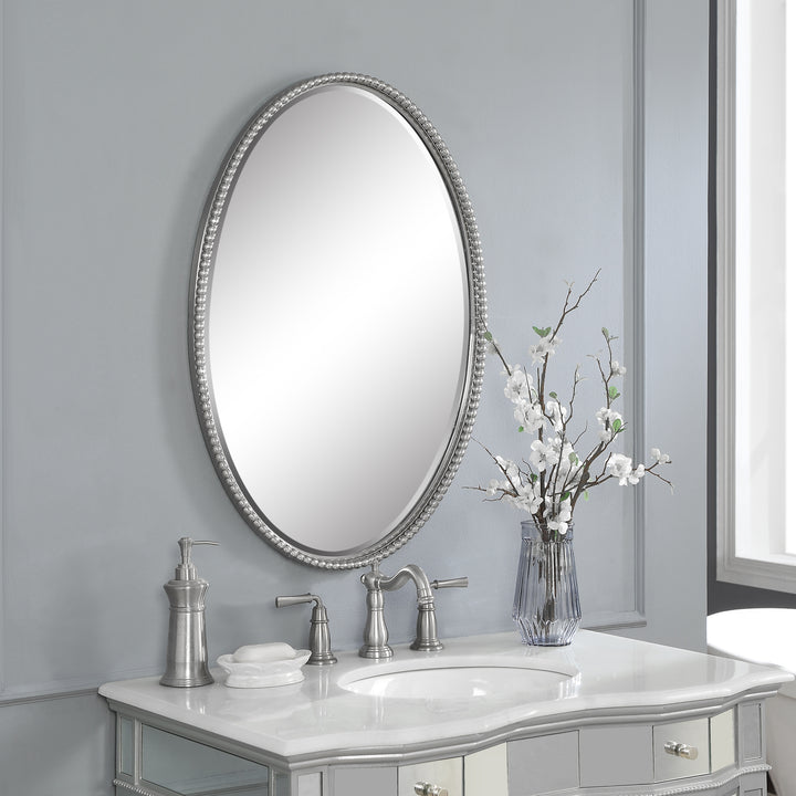 SHERISE BRUSHED NICKEL OVAL MIRROR - AmericanHomeFurniture