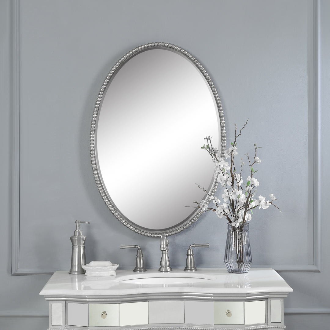 SHERISE BRUSHED NICKEL OVAL MIRROR - AmericanHomeFurniture