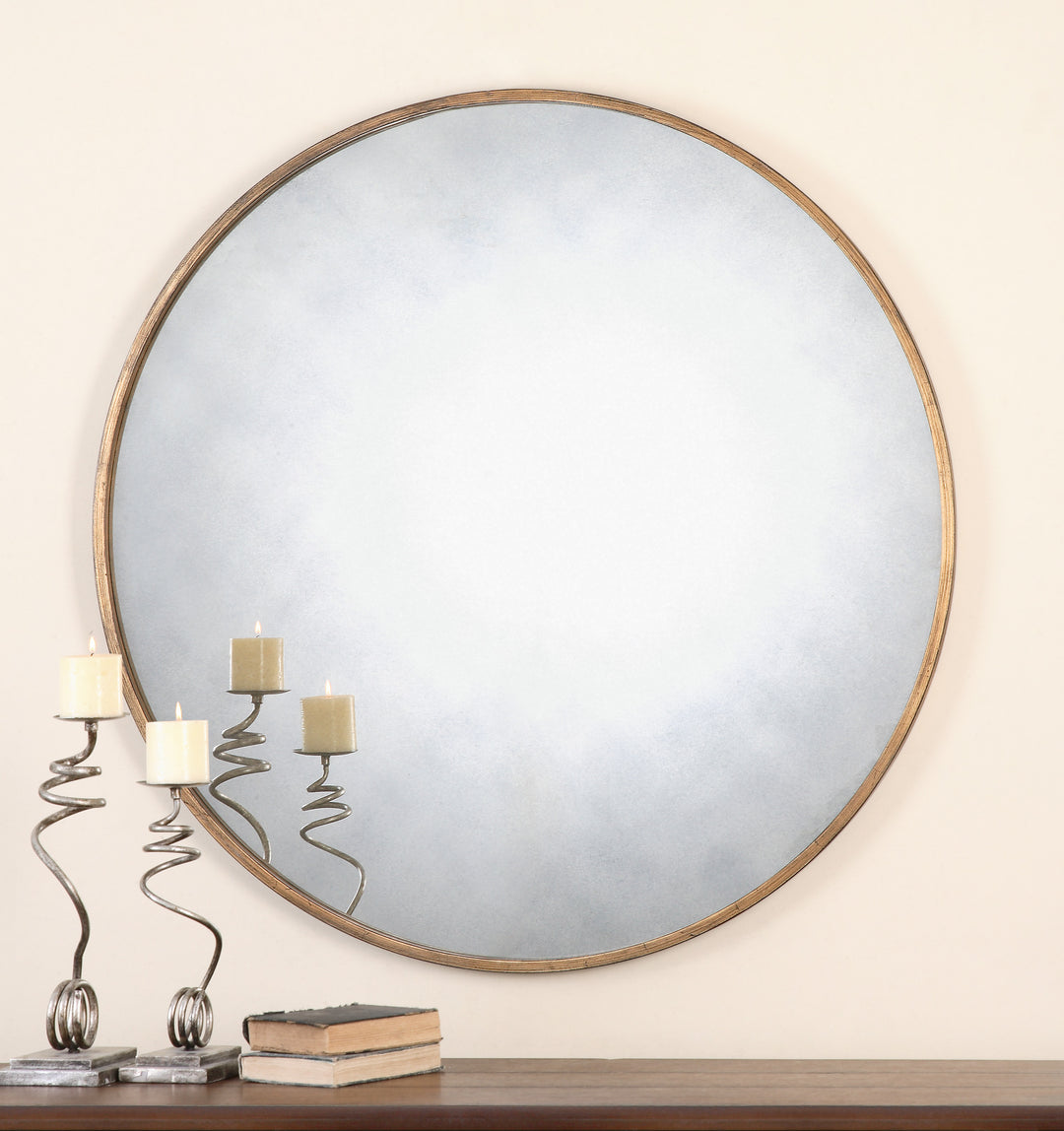 JUNIUS ROUND GOLD MIRROR - AmericanHomeFurniture