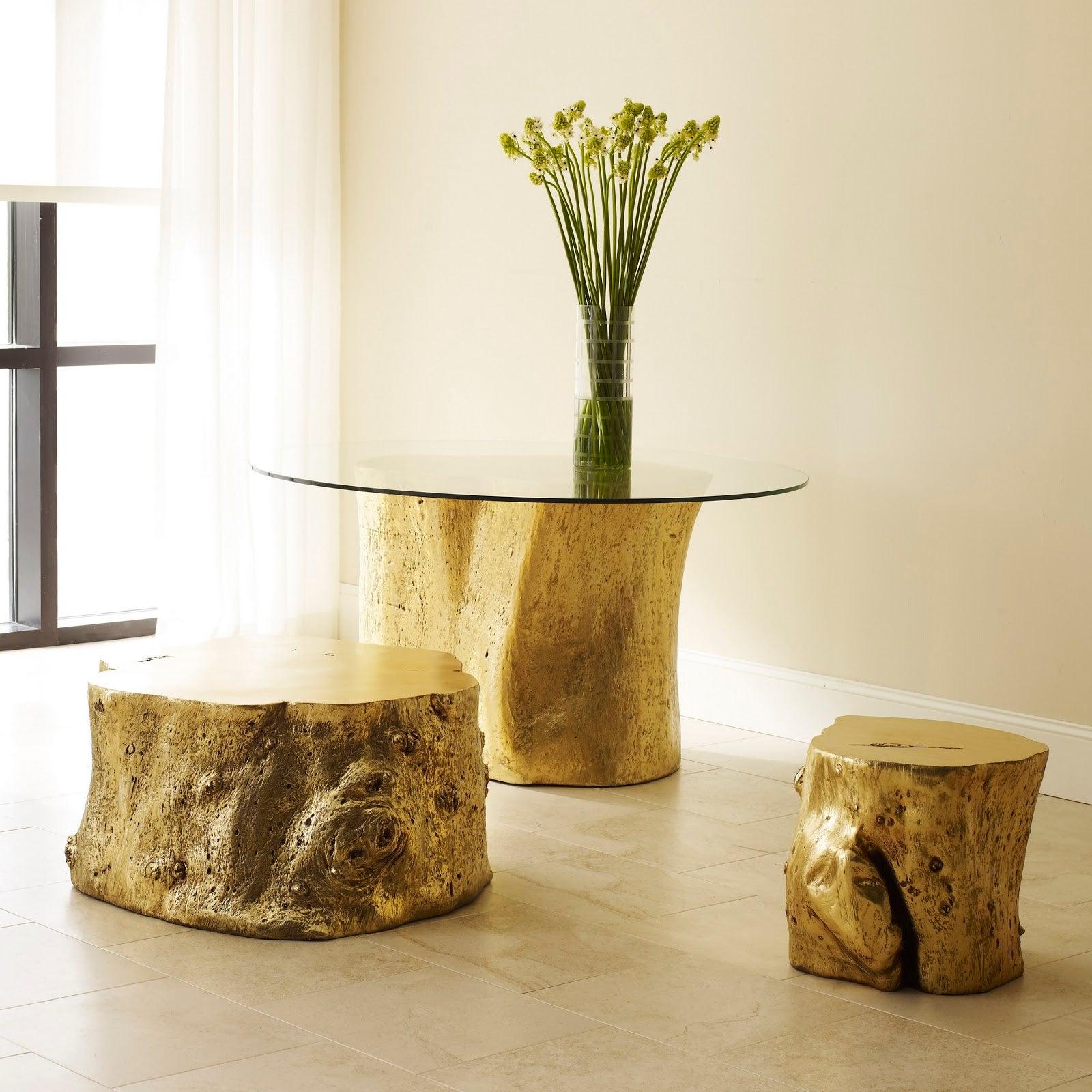 Phillips Collection Log Stool, Gold Leaf, SM OTTOMANS, POUFS, + STOOLS