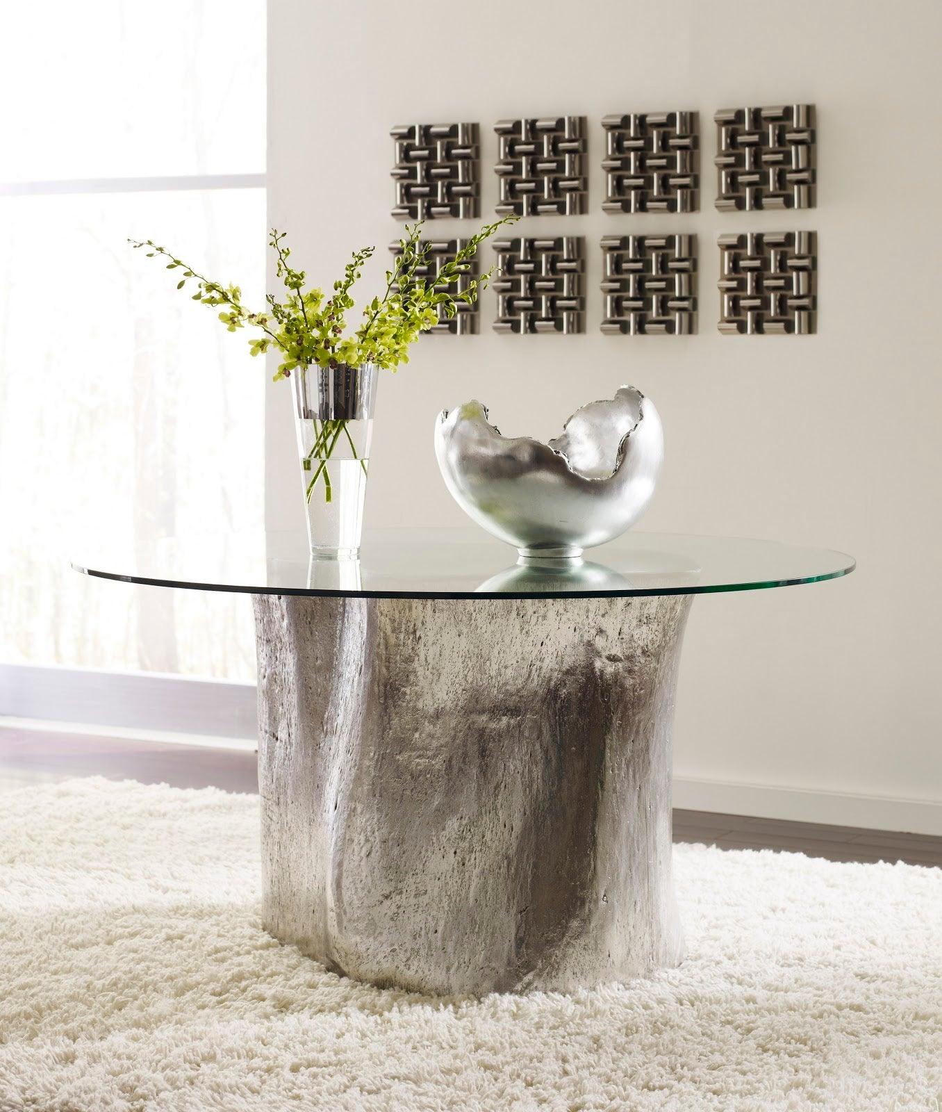 Log Dining Table, 60" Glass Top, Silver Leaf - Thumbnail 2