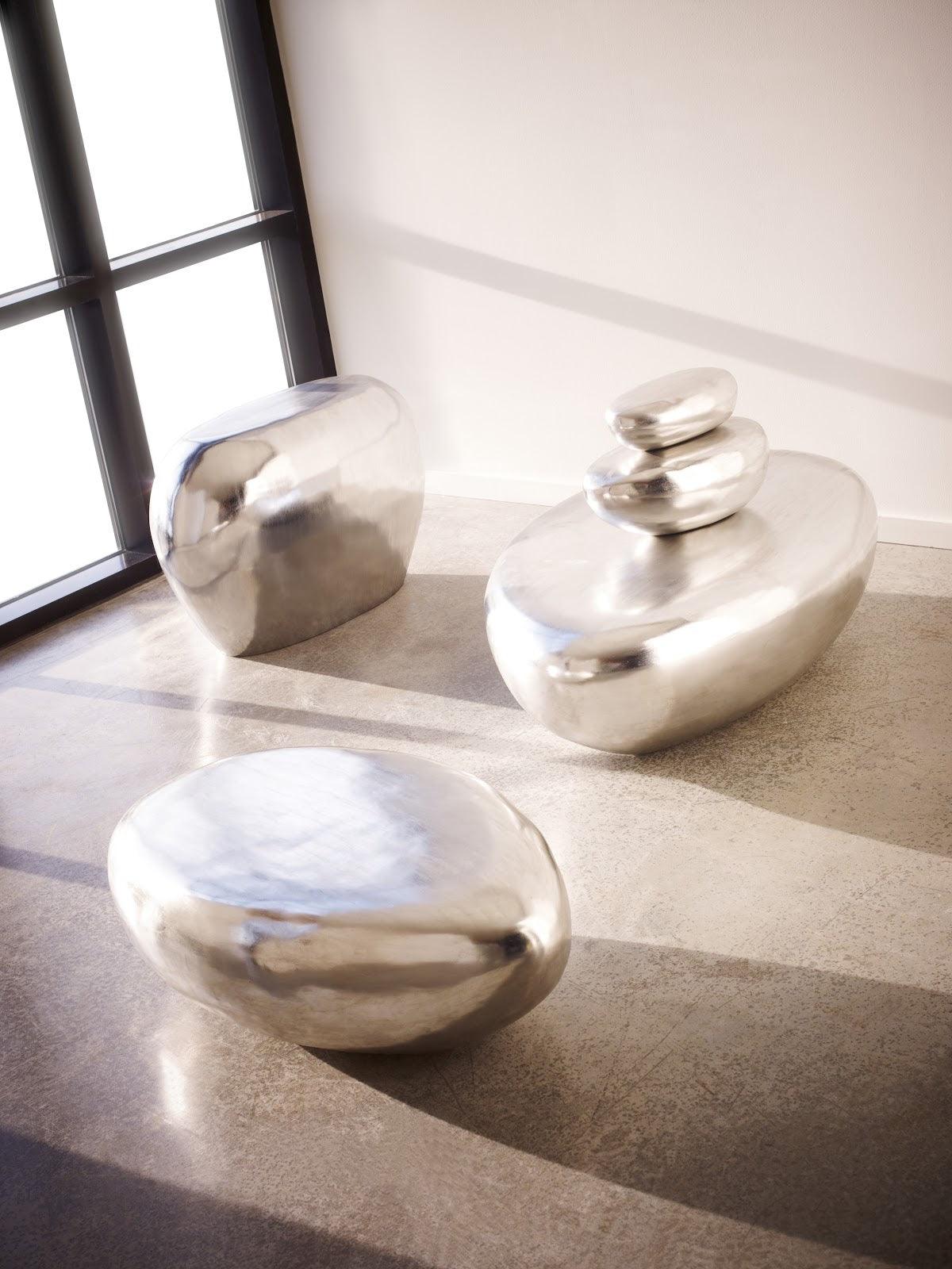 Phillips Collection River Stone Coffee Table, Small, Silver Leaf COFFEE TABLES