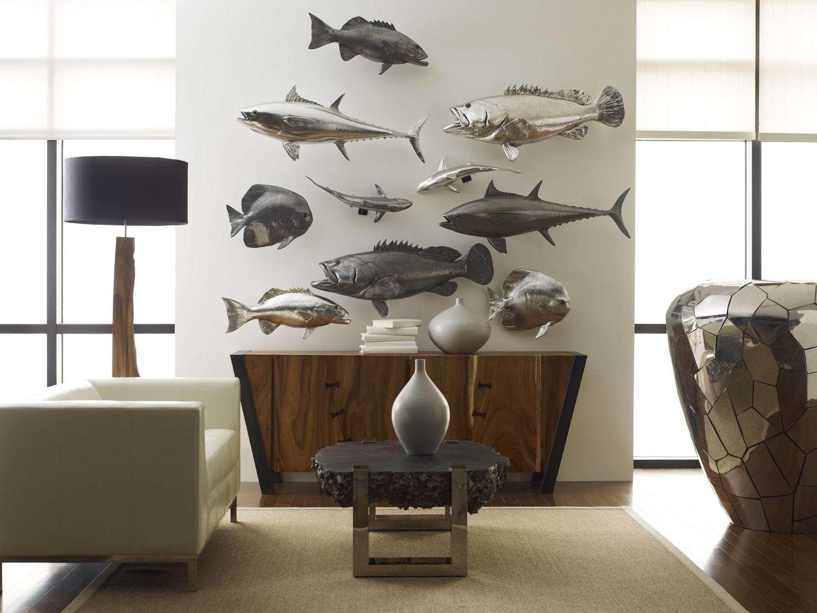 Phillips Collection Estuary Cod Fish Wall Sculpture, Resin, Silver Leaf WALL ACCENTS