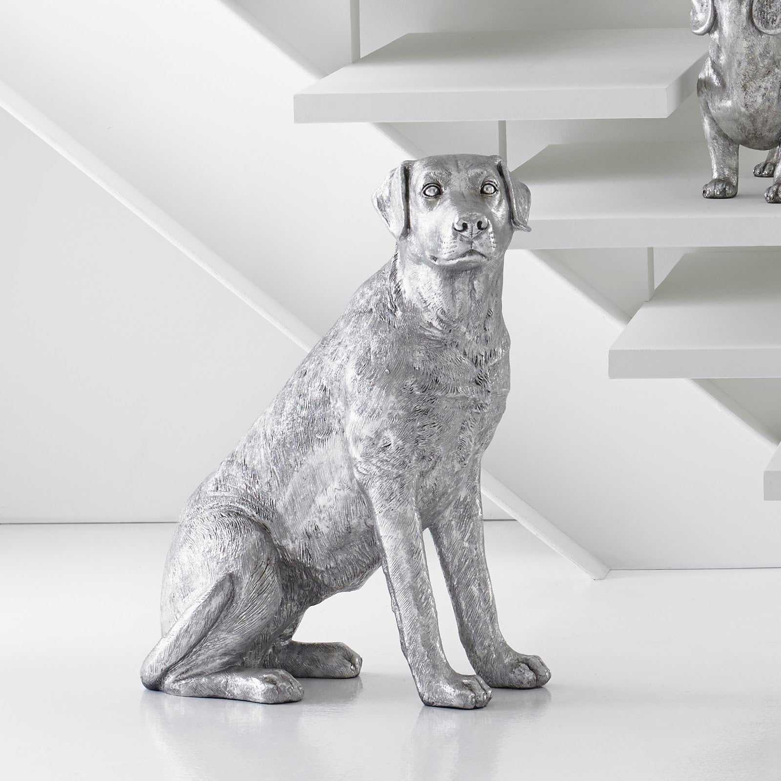 Phillips Collection Labrador Dog, Sitting, Silver Leaf DECORATIVE OBJECTS