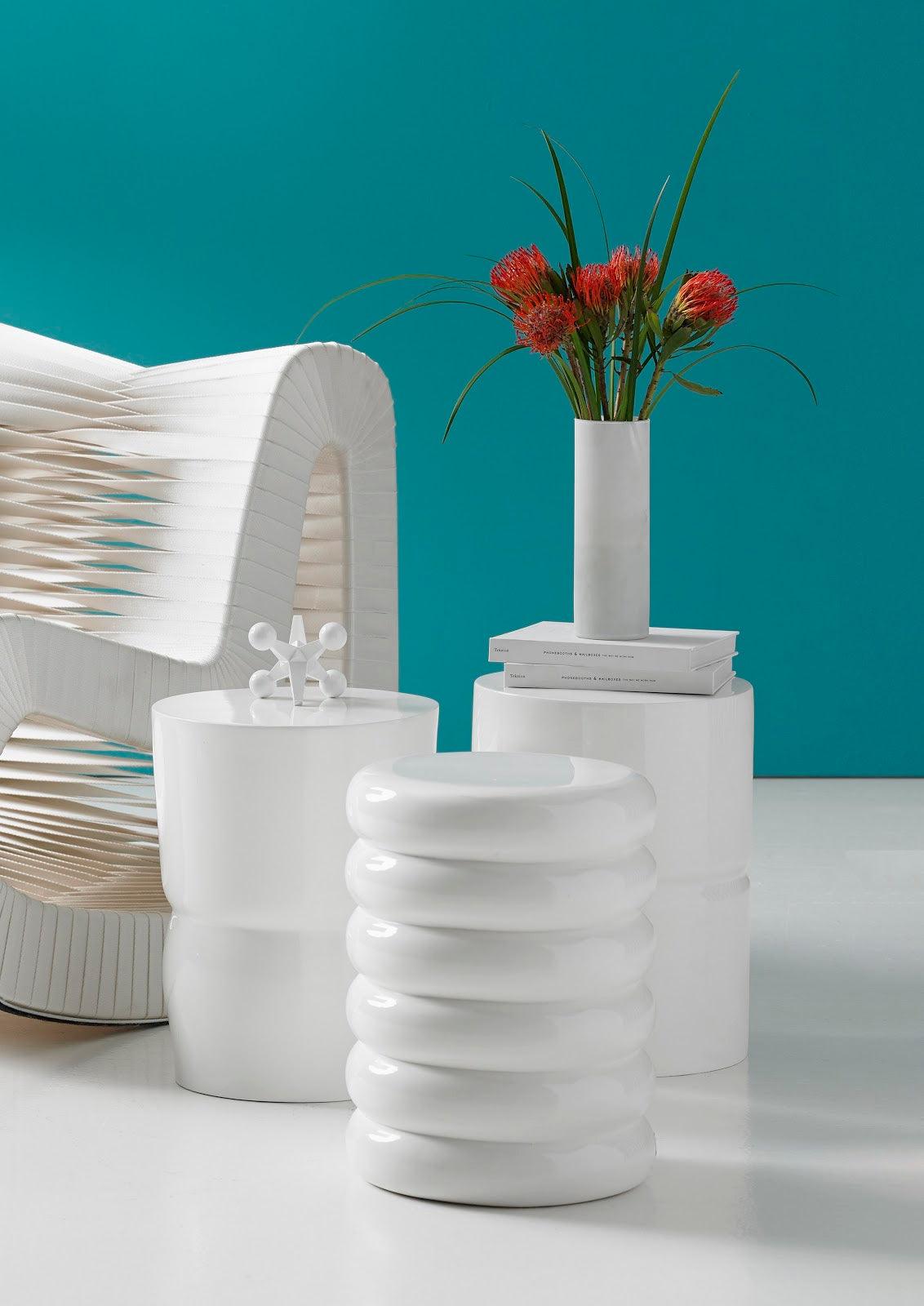 Phillips Collection Carved Stool, Gel Coat White OTTOMANS, POUFS, + STOOLS