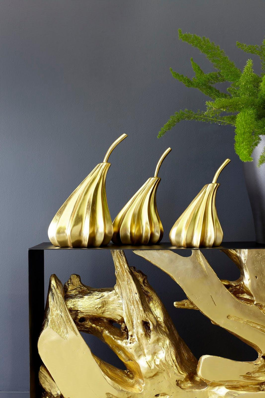 Phillips Collection Hand Dipped Pears Set of 3, Gold Leaf DECORATIVE OBJECTS