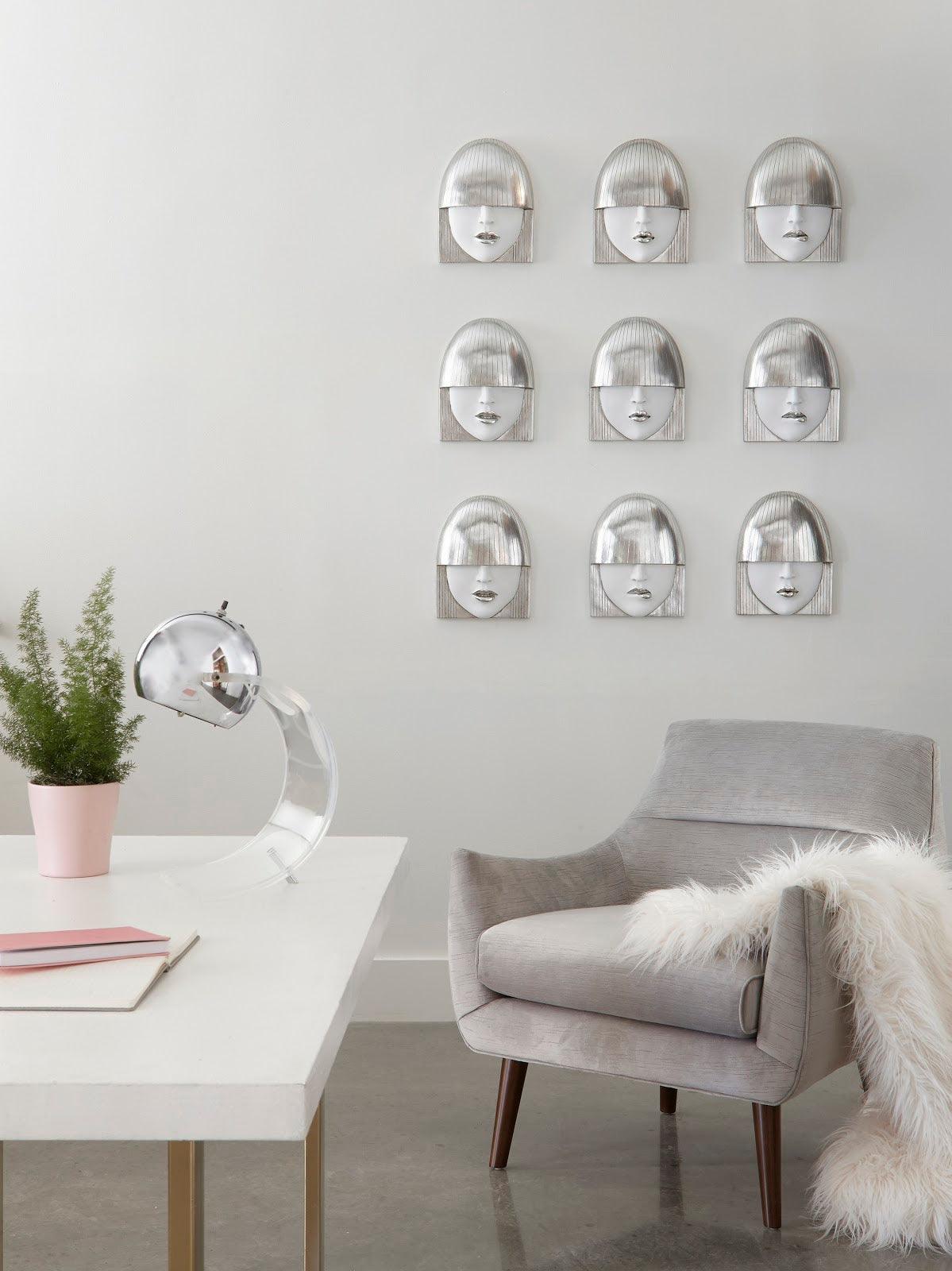 Phillips Collection Fashion Faces Wall Art, Small, White and Silver Leaf, Set of 3 WALL ACCENTS