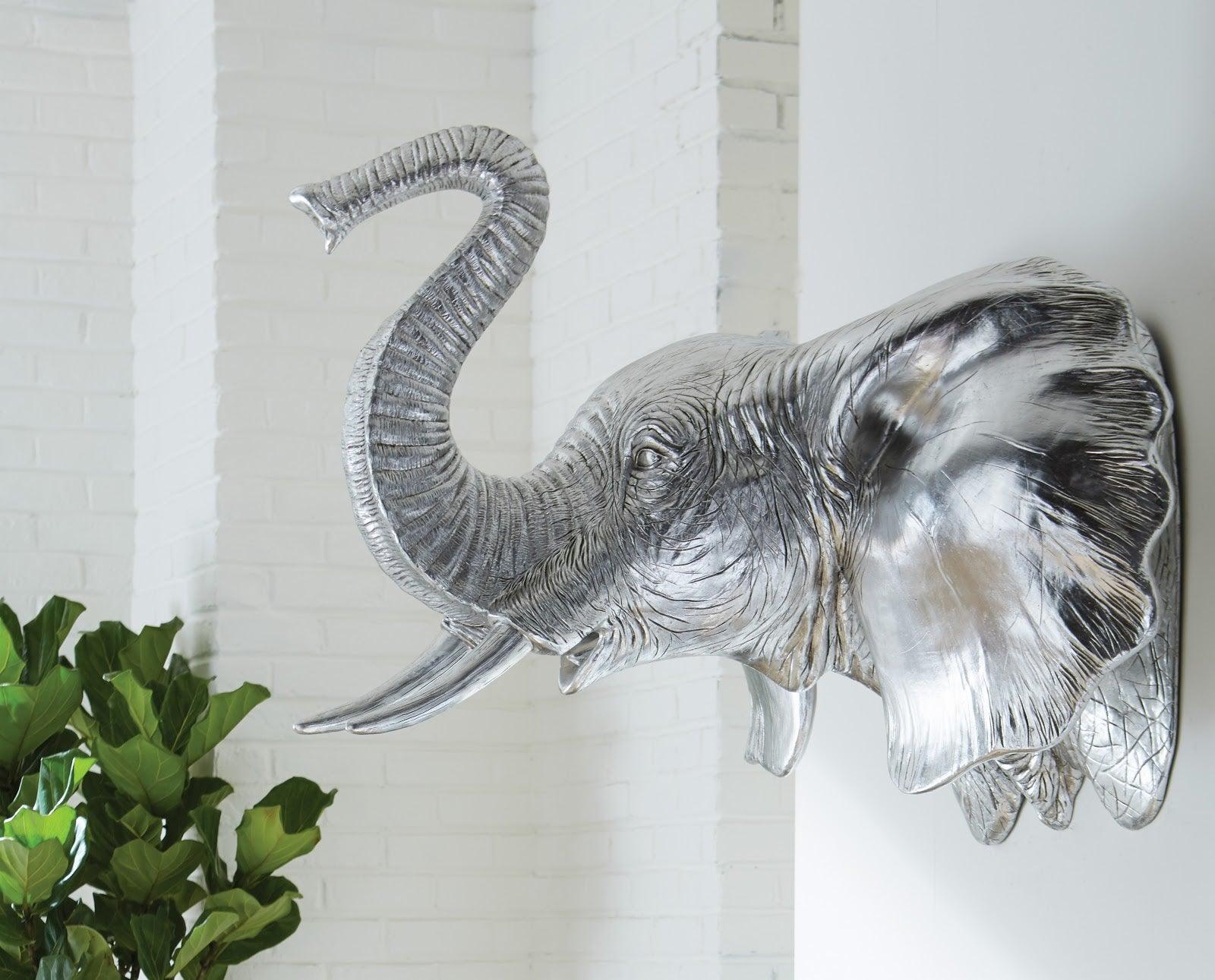Phillips Collection Elephant Wall Art, Resin, Silver Leaf WALL ACCENTS
