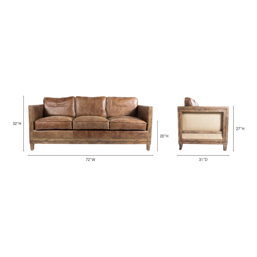 American Home Furniture | Moe's Home Collection - Darlington Sofa Grazed Brown Leather