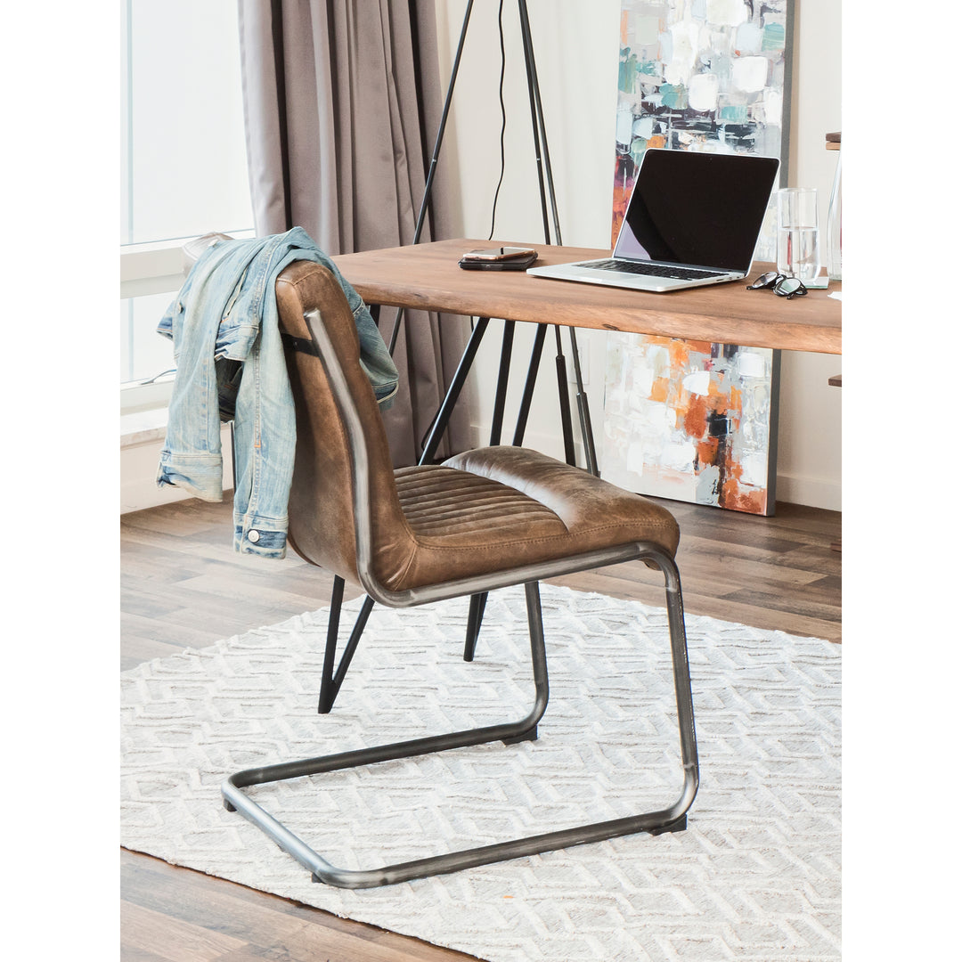 American Home Furniture | Moe's Home Collection - Ansel Dining Chair Grazed Brown Leather-Set Of Two