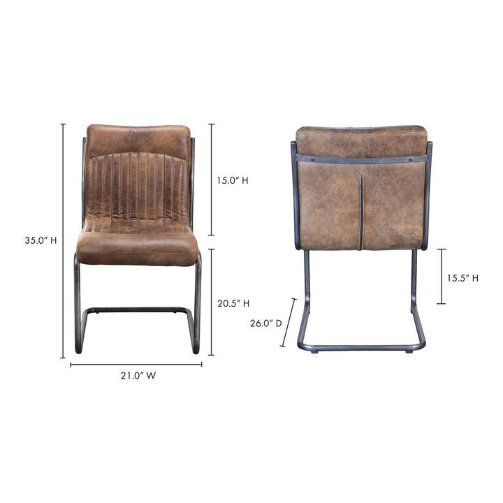 American Home Furniture | Moe's Home Collection - Ansel Dining Chair Grazed Brown Leather-Set Of Two