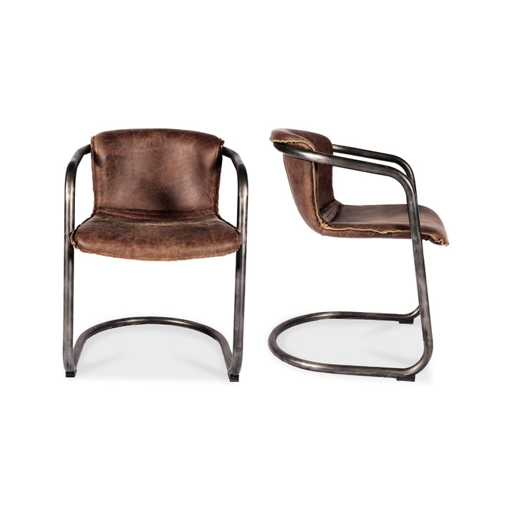 American Home Furniture | Moe's Home Collection - Benedict Dining Chair Grazed Brown Leather -Set Of Two