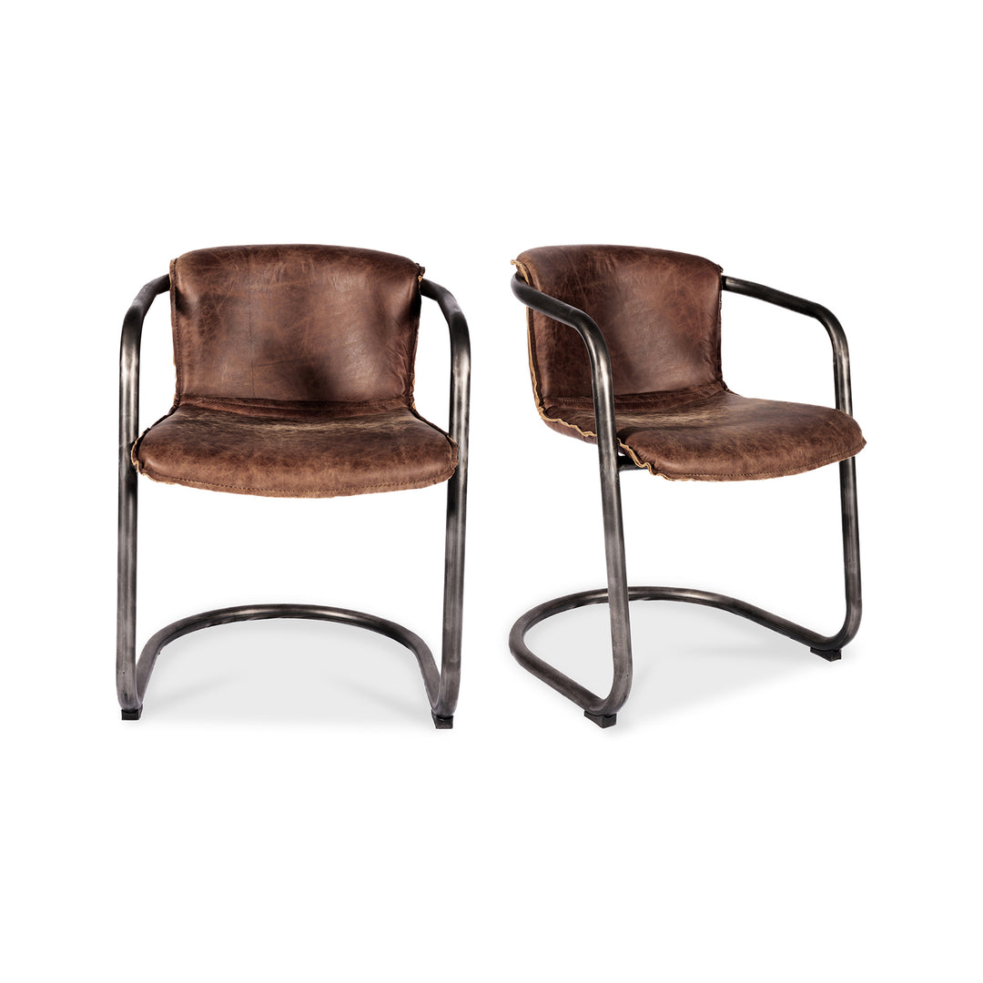 American Home Furniture | Moe's Home Collection - Benedict Dining Chair Grazed Brown Leather -Set Of Two