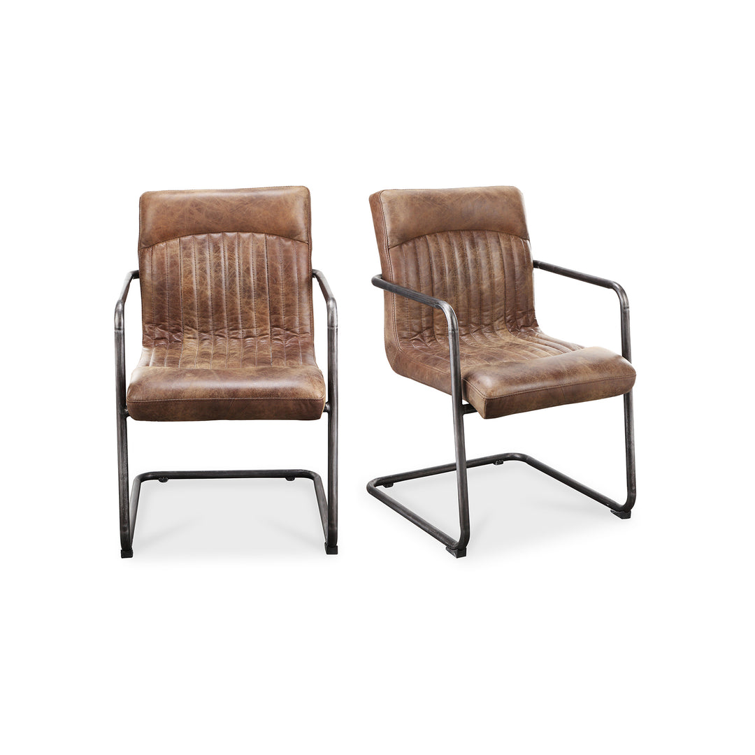 American Home Furniture | Moe's Home Collection - Ansel Arm Chair Grazed Brown Leather-Set Of Two