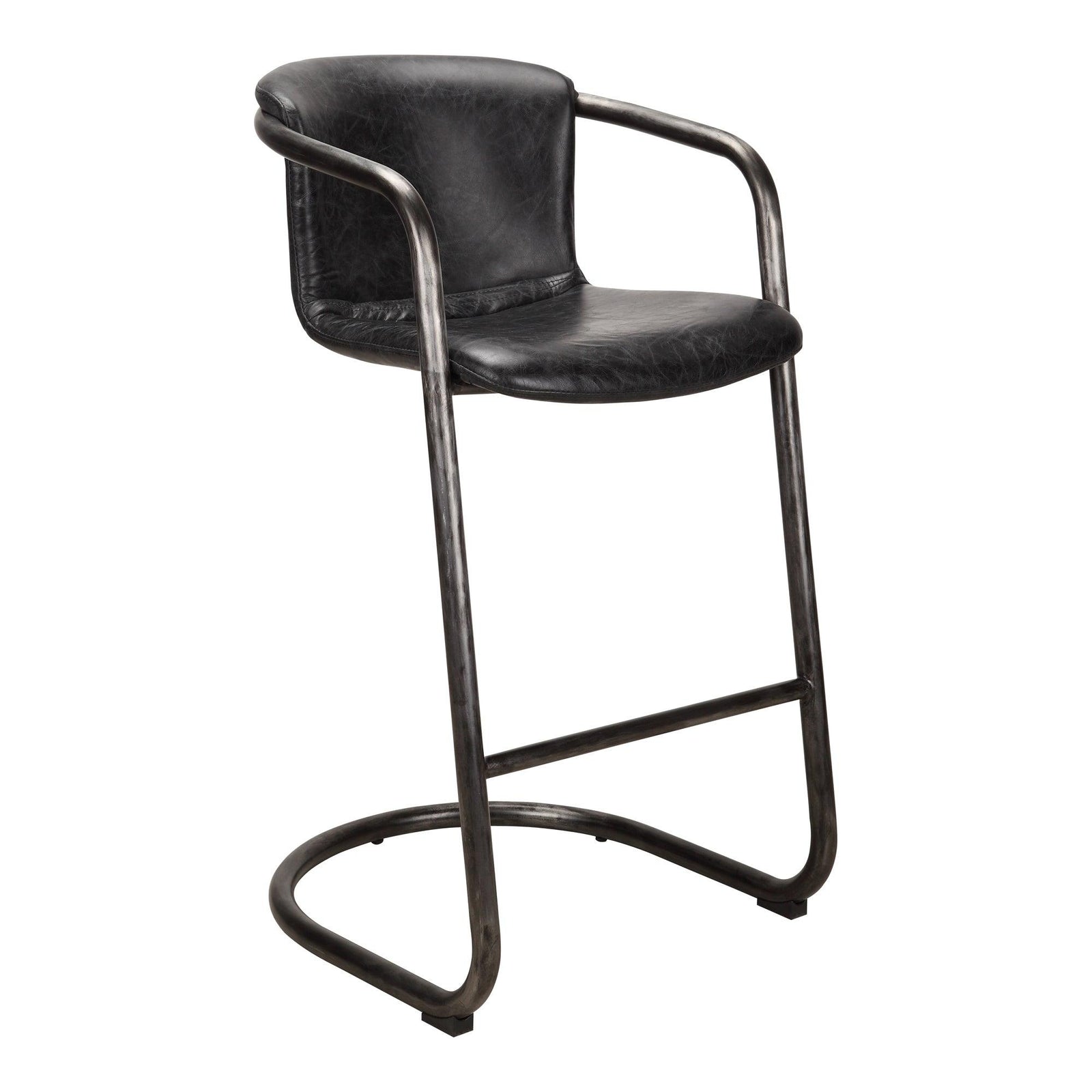 Moe's Home Collection - Freeman Barstool Onyx Black Leather  - Set Of Two - PK-1060-02 | American Home Furniture